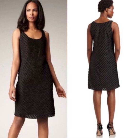 Eileen Fisher Black Diagonal Ruffle Silk Sleeveless Dress Size 8 - Picture 1 of 9